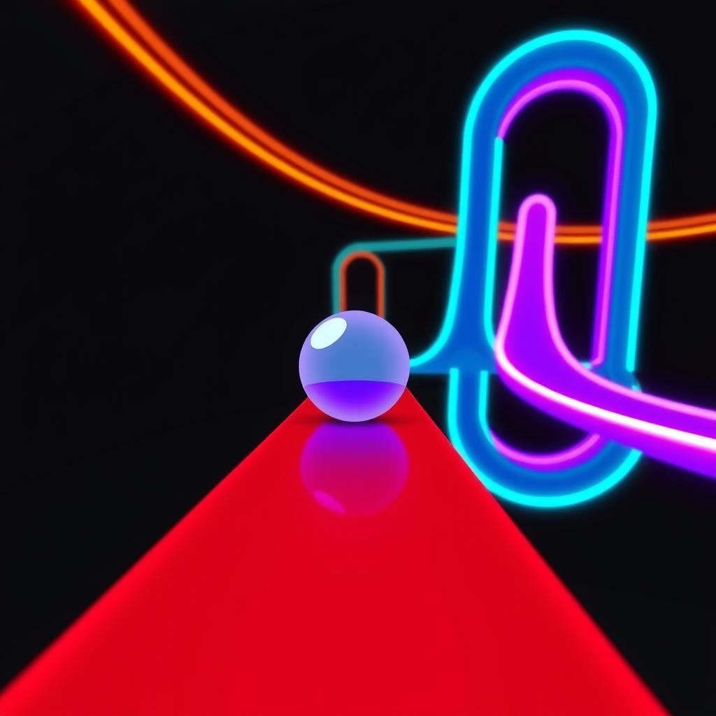 Slope unblocked game showing a ball rolling down a neon track Slope unblocked game showing a ball rolling down a neon track